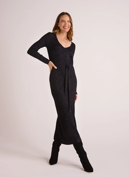 The Long Sleeve Midi Sweater Dress - Black Metallic