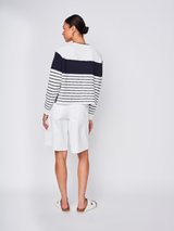 The Sailor Stripe Pullover Sweater in White/New Navy