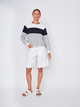The Sailor Stripe Pullover Sweater in White/New Navy
