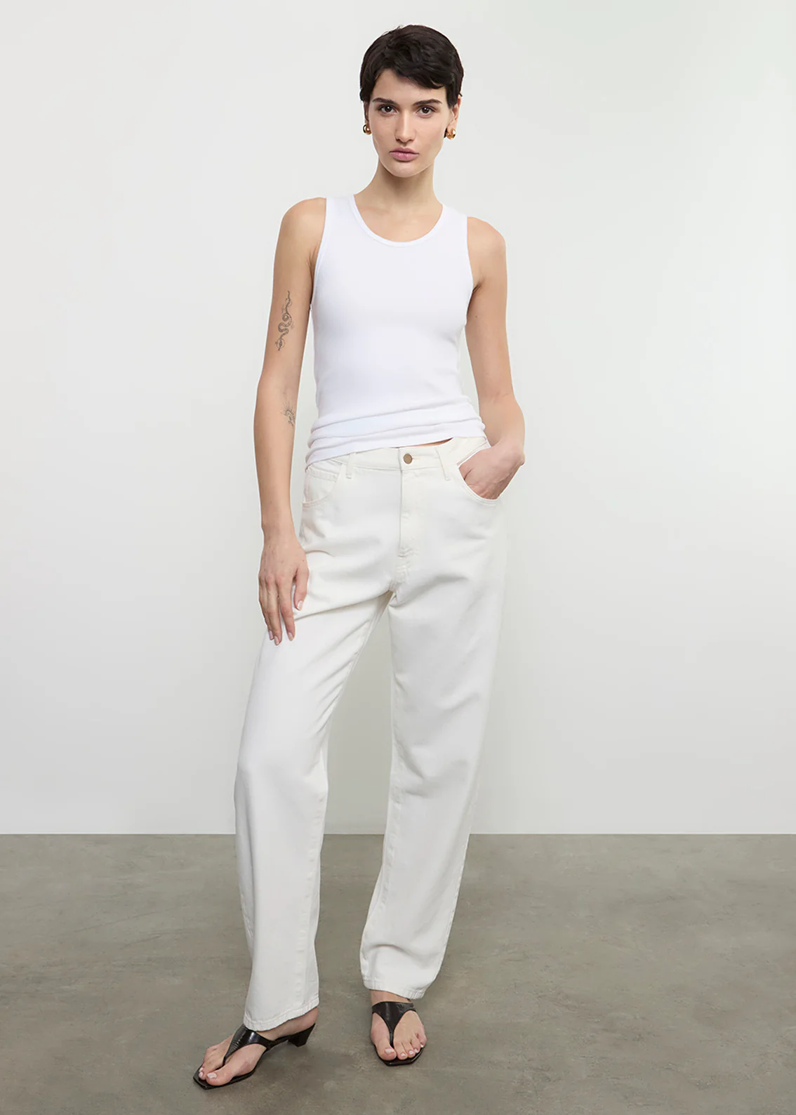 The Cotton Rib Scoop Tank White