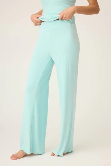 The Pointelle Essentials Solid Mint Open Leg Pant
