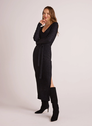 The Long Sleeve Midi Sweater Dress - Black Metallic