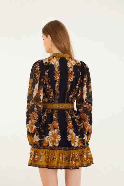 The Black Majestic Garden Beaded Buckle Long Sleeve Mini Dress