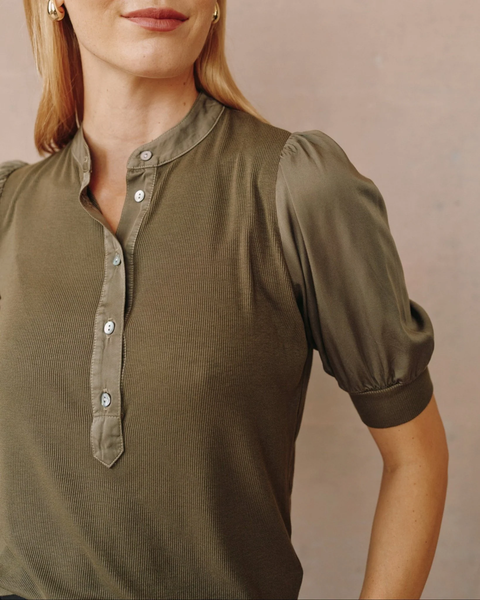 The Short Sleeve Placket Mixed Shirt- Ivy Green