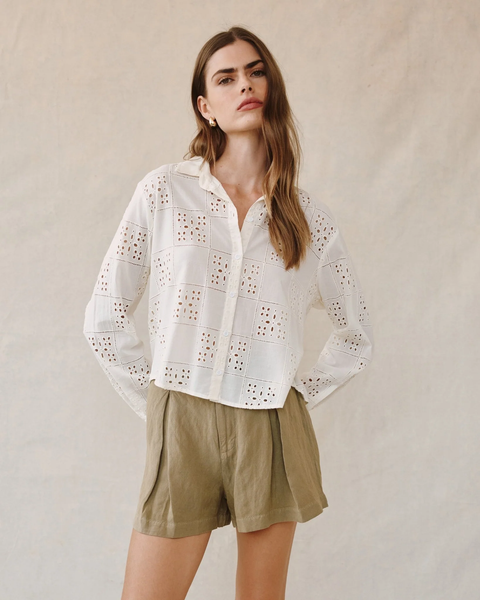 The Eyelet Embroidery Button Down - Soft Ivory