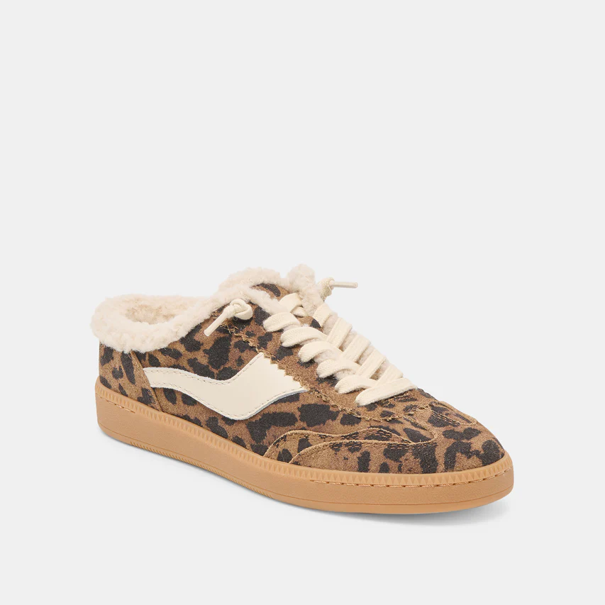 The Notice Slide Plush Sneakers Brown Leopard Printed Suede