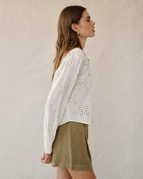 The Eyelet Embroidery Button Down - Soft Ivory