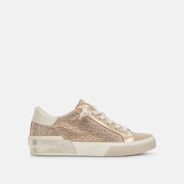 The Zina Gold Suede Crystal Sneaker