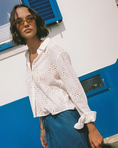 The Eyelet Embroidery Button Down - Soft Ivory