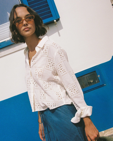The Eyelet Embroidery Button Down - Soft Ivory