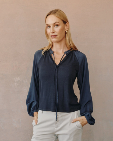 The Long Sleeve Raglan Mixed Shirt- Obsidian Stone