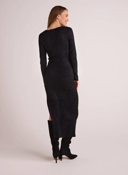 The Long Sleeve Midi Sweater Dress - Black Metallic