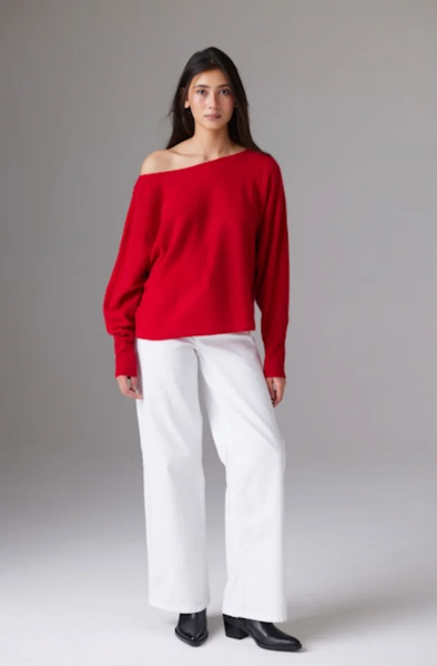 The Yangon Cashmere Boat Neck - Cherry