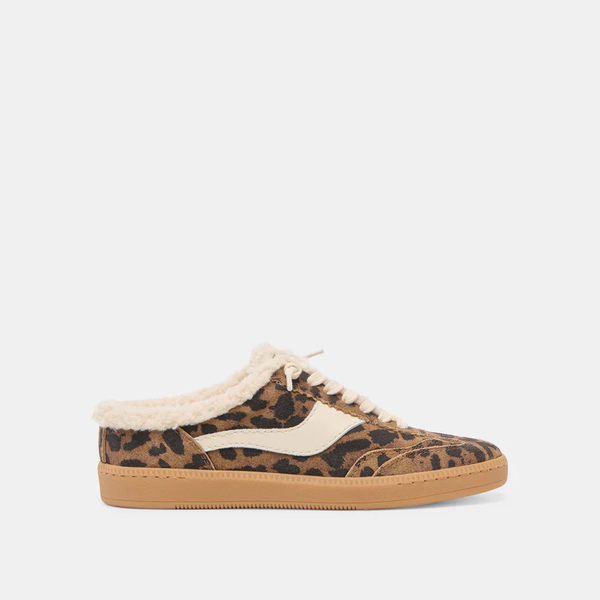 The Notice Slide Plush Sneakers Brown Leopard Printed Suede