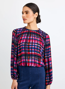 The Elastic Shirred Top - Winter Plaid Print