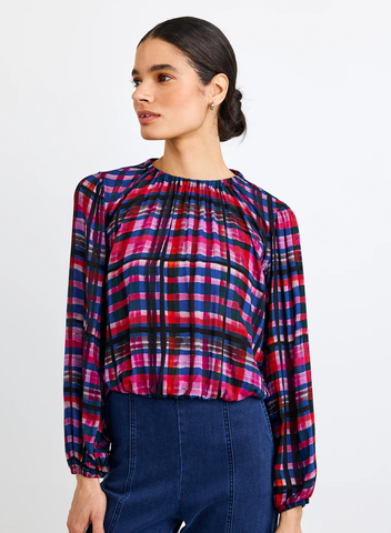 The Elastic Shirred Top - Winter Plaid Print