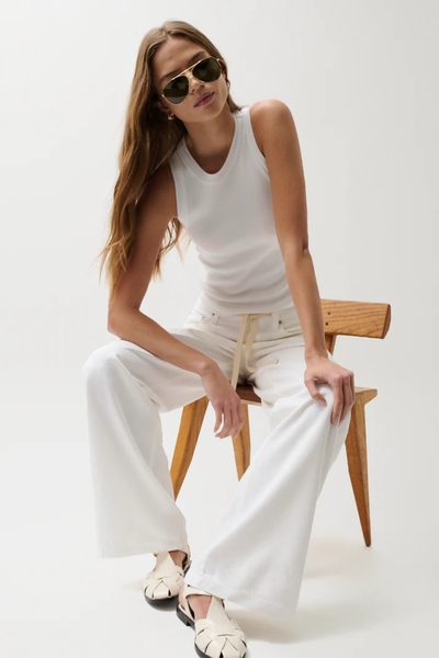 The Jadyn Mid Rise Drawstring Palazzo Jean