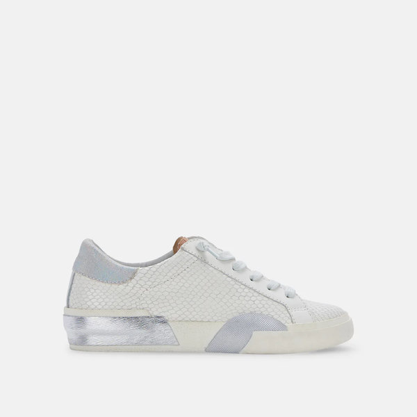 The Zina White Embossed Leather Sneaker