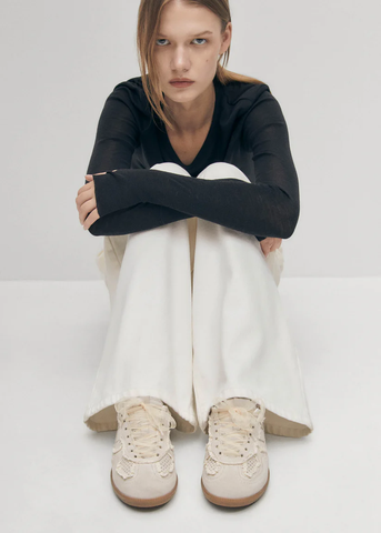 The Crochet Cream Leather Sneakers