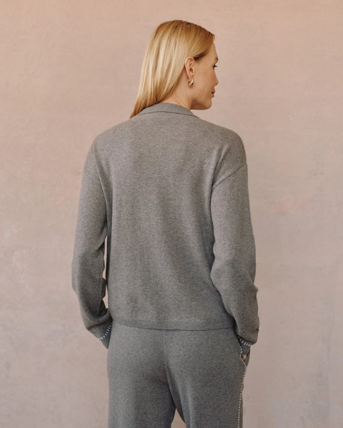 The Whip Stitched Pocket Button Sweater - Heather Smoke