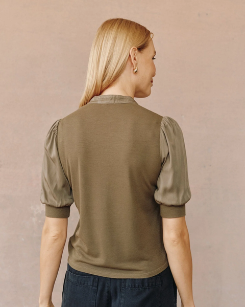 The Short Sleeve Placket Mixed Shirt- Ivy Green