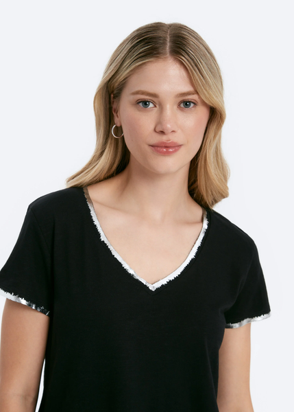 The Ava Foil V Neck Mock Layer Tee