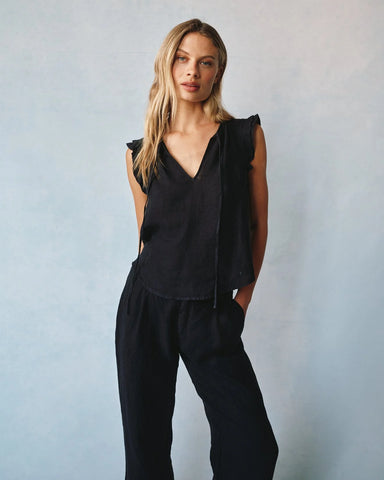 The Linen Ruffle Sleeve Tie Top