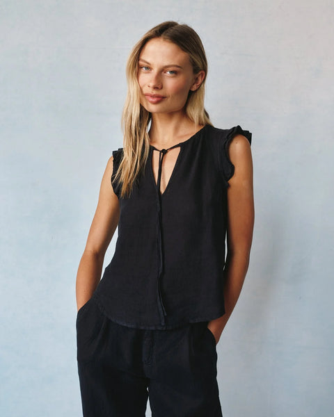 The Linen Ruffle Sleeve Tie Top