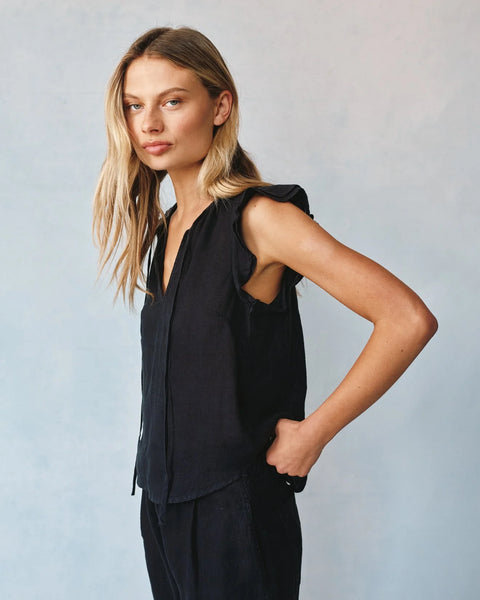 The Linen Ruffle Sleeve Tie Top