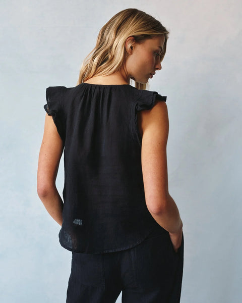 The Linen Ruffle Sleeve Tie Top