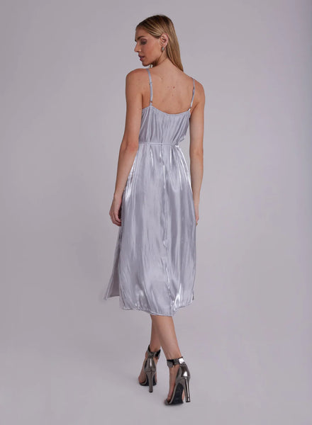 The Liquid Metal Silver Shimmer Shift Dress