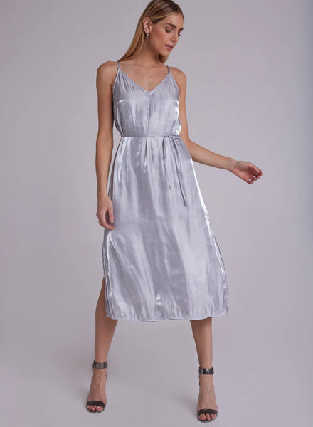 The Liquid Metal Silver Shimmer Shift Dress