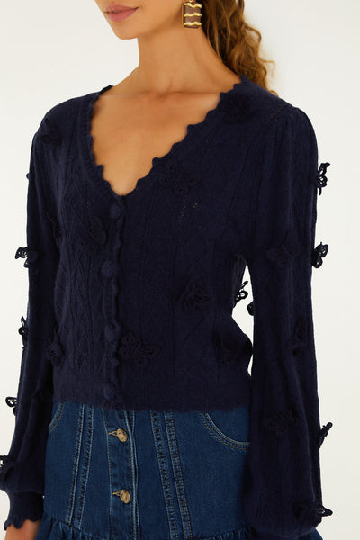 RICHILIEU 3D BUTERFLIES ARTISANAL KNIT CARDIGAN NA