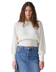 The Prague Cashmere Balloon Sleeve Top - Organic White