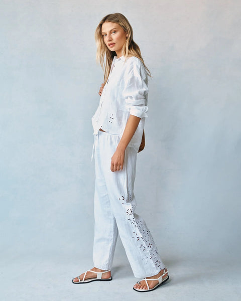 The Side Embroidery Beach Pant - White