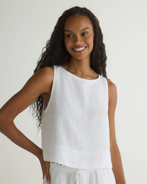 The Sleeveless Boat Neck Split Back - White