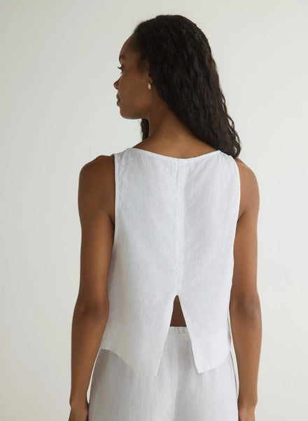 The Sleeveless Boat Neck Split Back - White