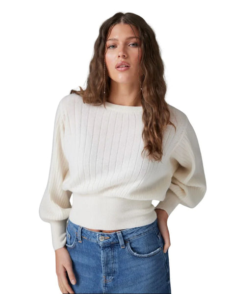 The Prague Cashmere Balloon Sleeve Top - Organic White