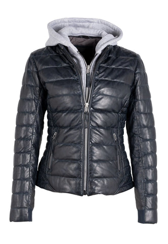 The Leather Puffer with Fleece Hoodie
